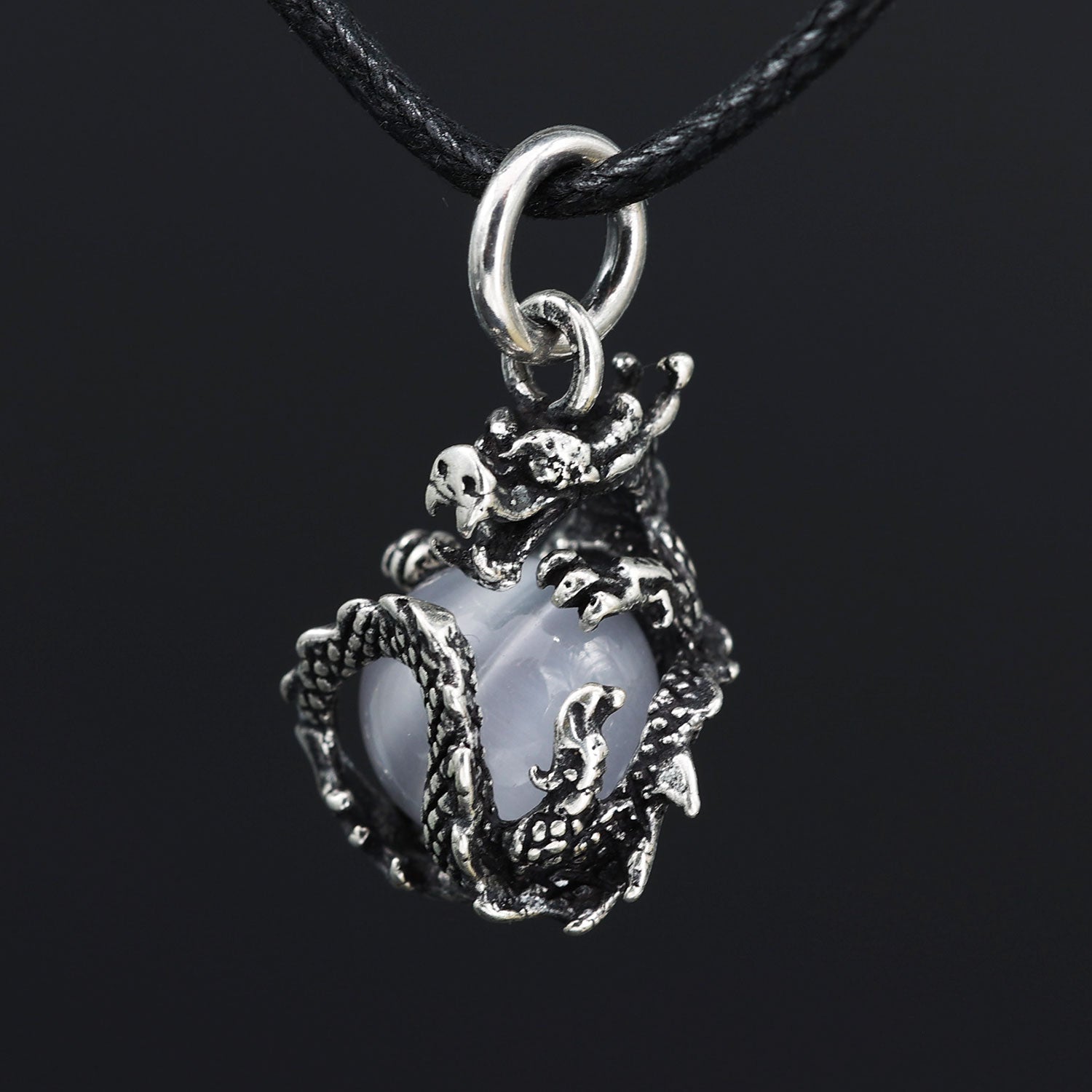 Drachen Anhänger Silber mit grauemBall