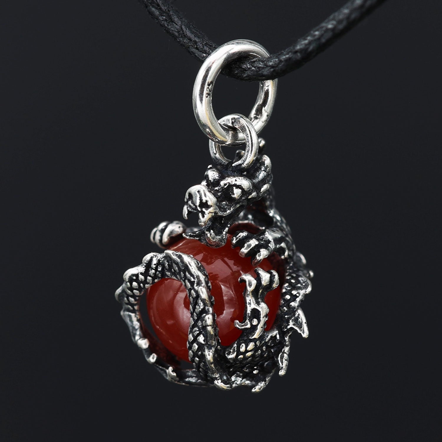 Anhänger Drache 925 Silber mit Kugel rot