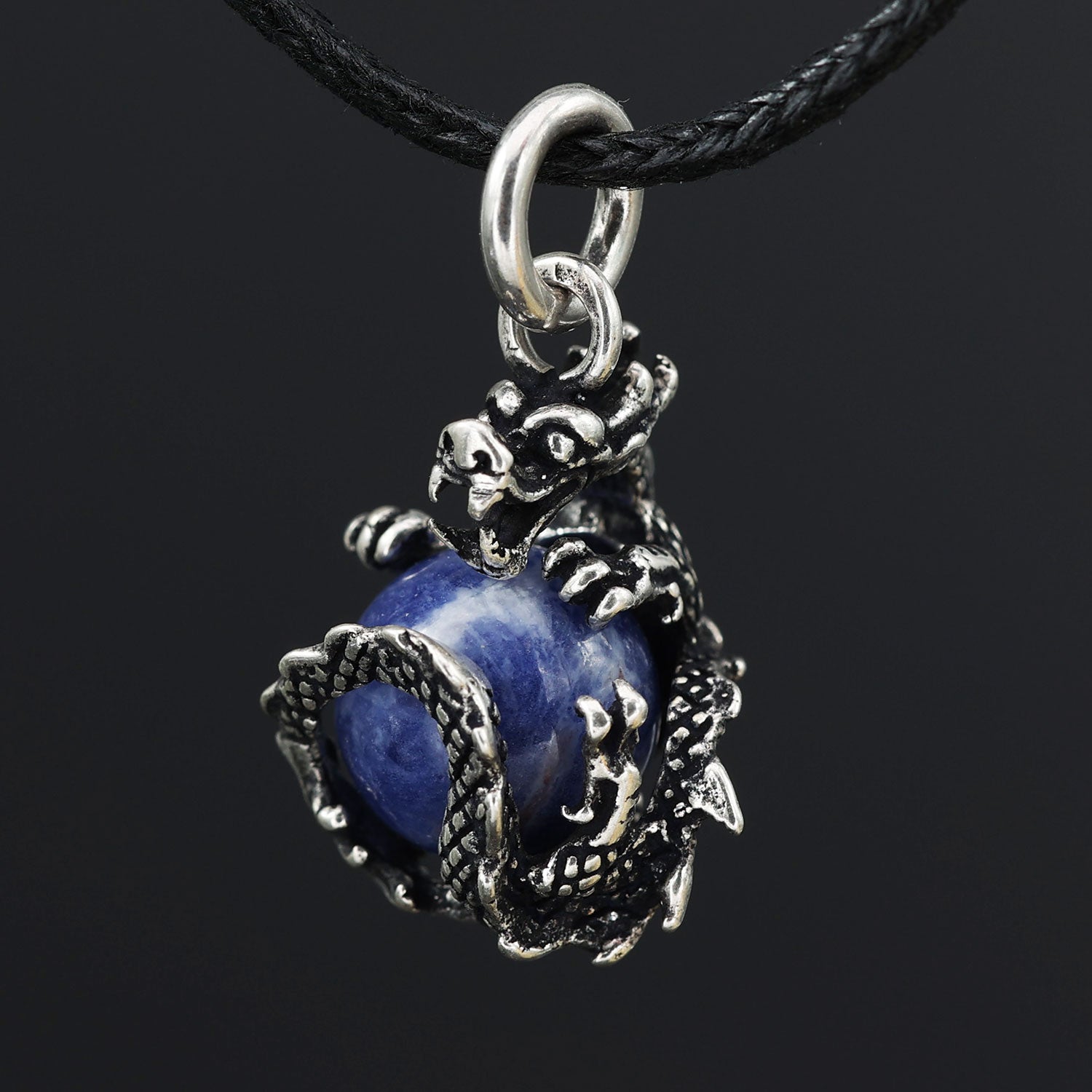 Anhänger Drache 925 Silber mit Kugel soldalith