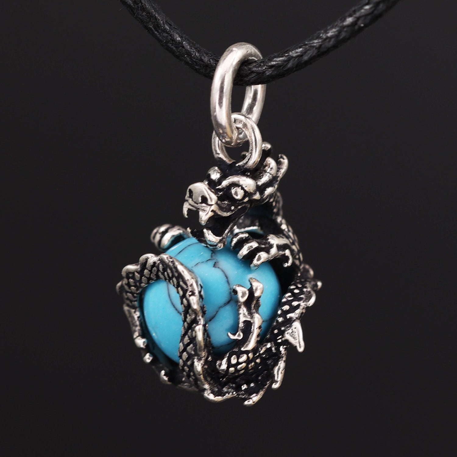 Drachen Anhänger Silber mit Türkis Ball