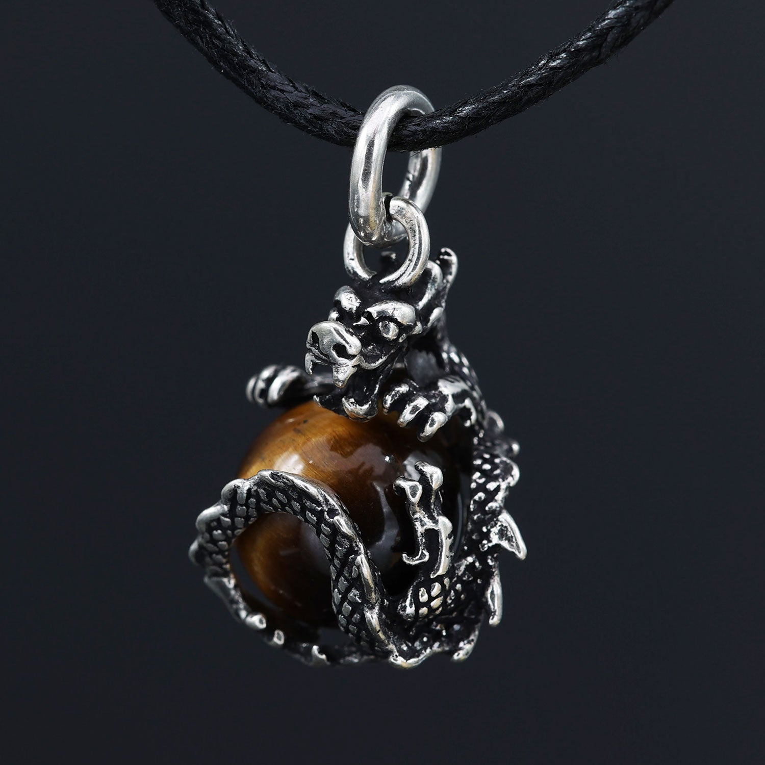 Drachen Anhänger Silber mit Tigerauge Ball