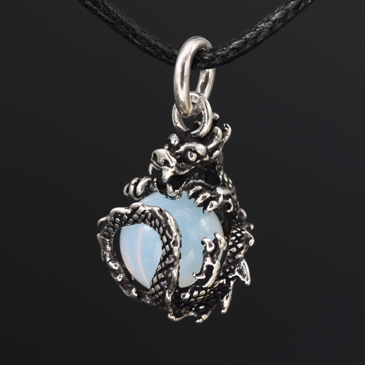 Drache weiße Kugel Silber Anhänger