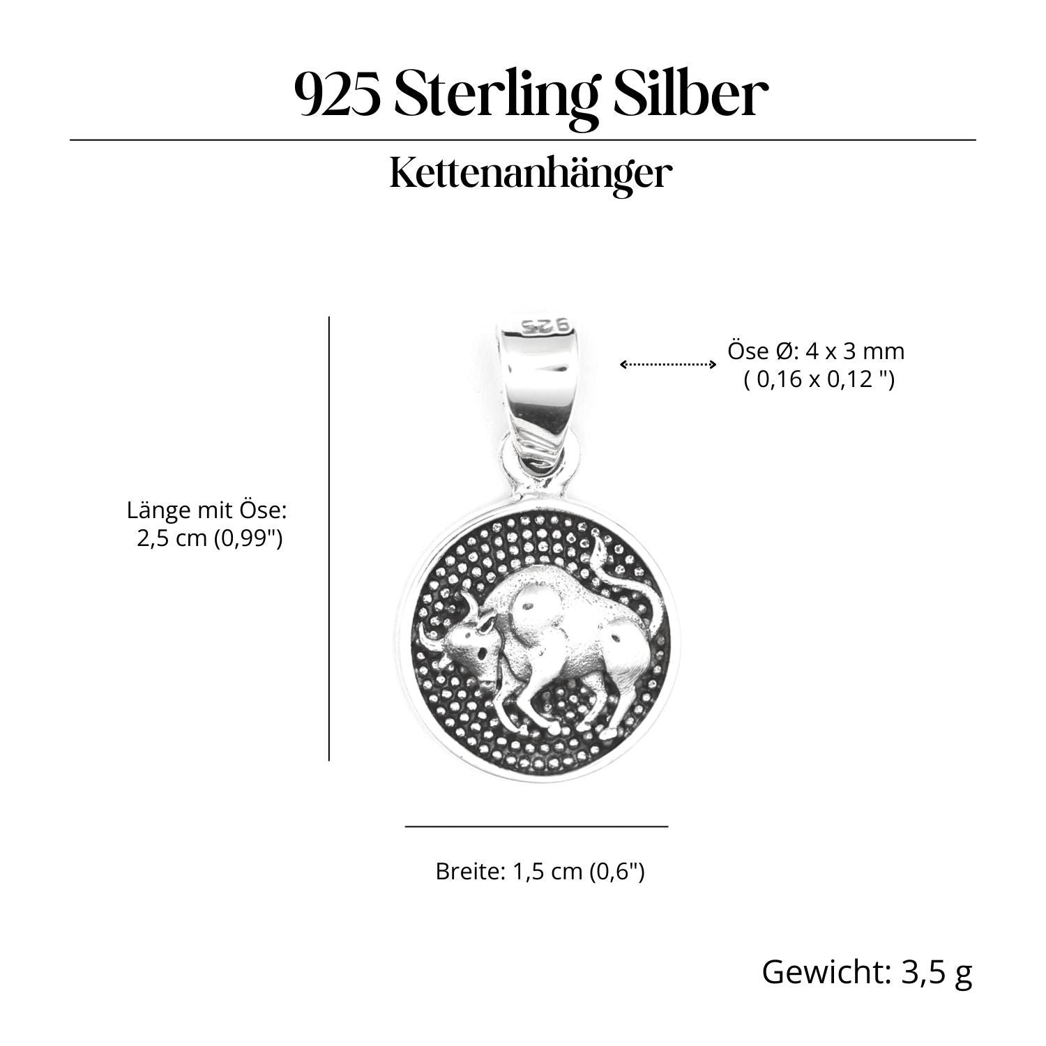 Stier Sternzeichen Fische Silber 925 Anhänger edel beidseitig