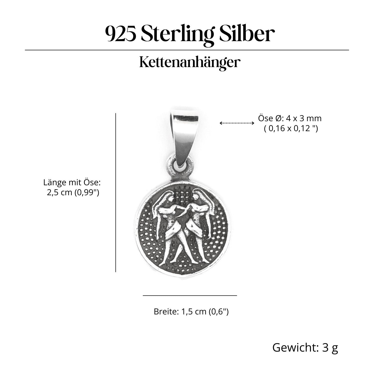 Zwillinge Sternzeichen Fische Silber 925 Anhänger edel beidseitig