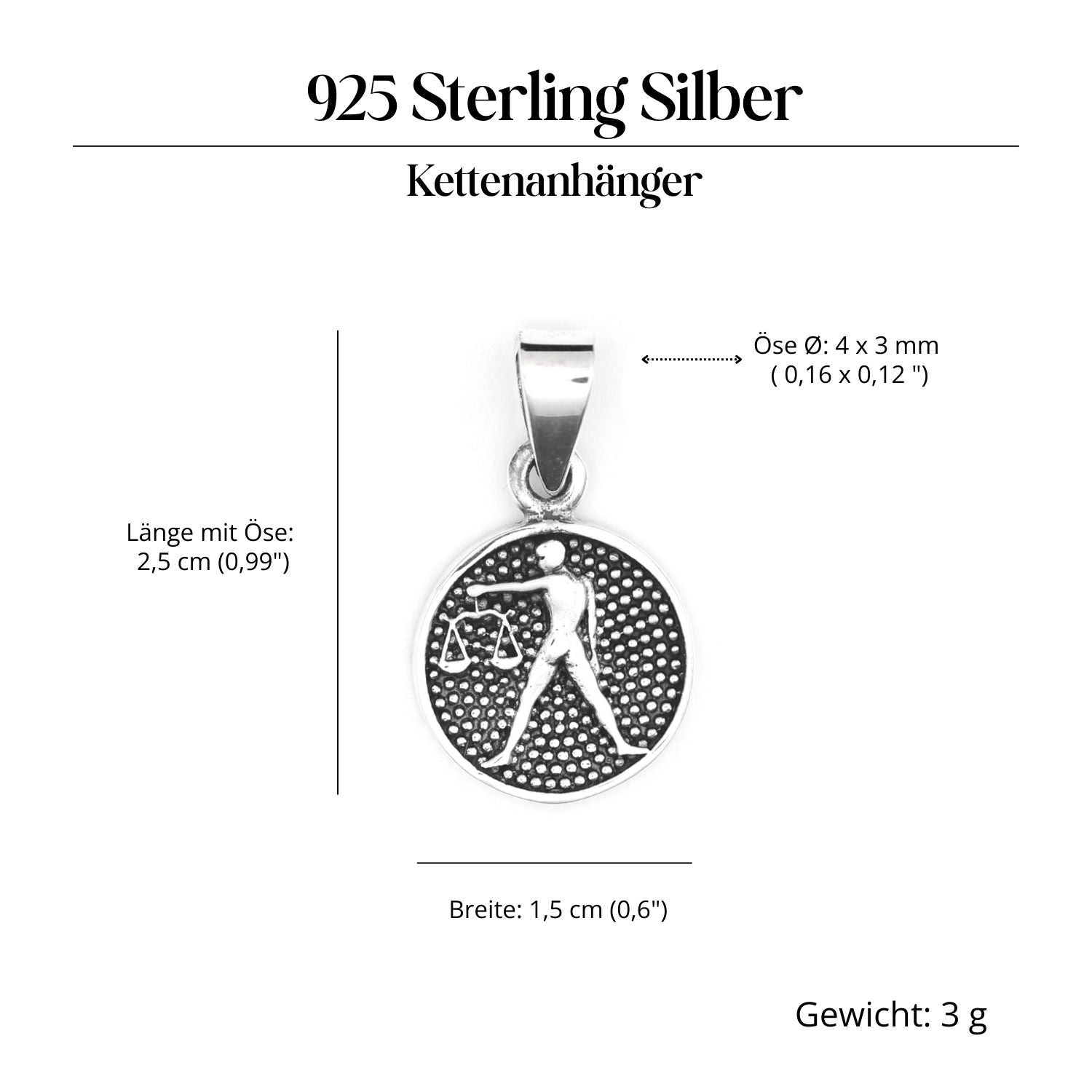 Waage Sternzeichen Fische Silber 925 Anhänger edel eidseitig
