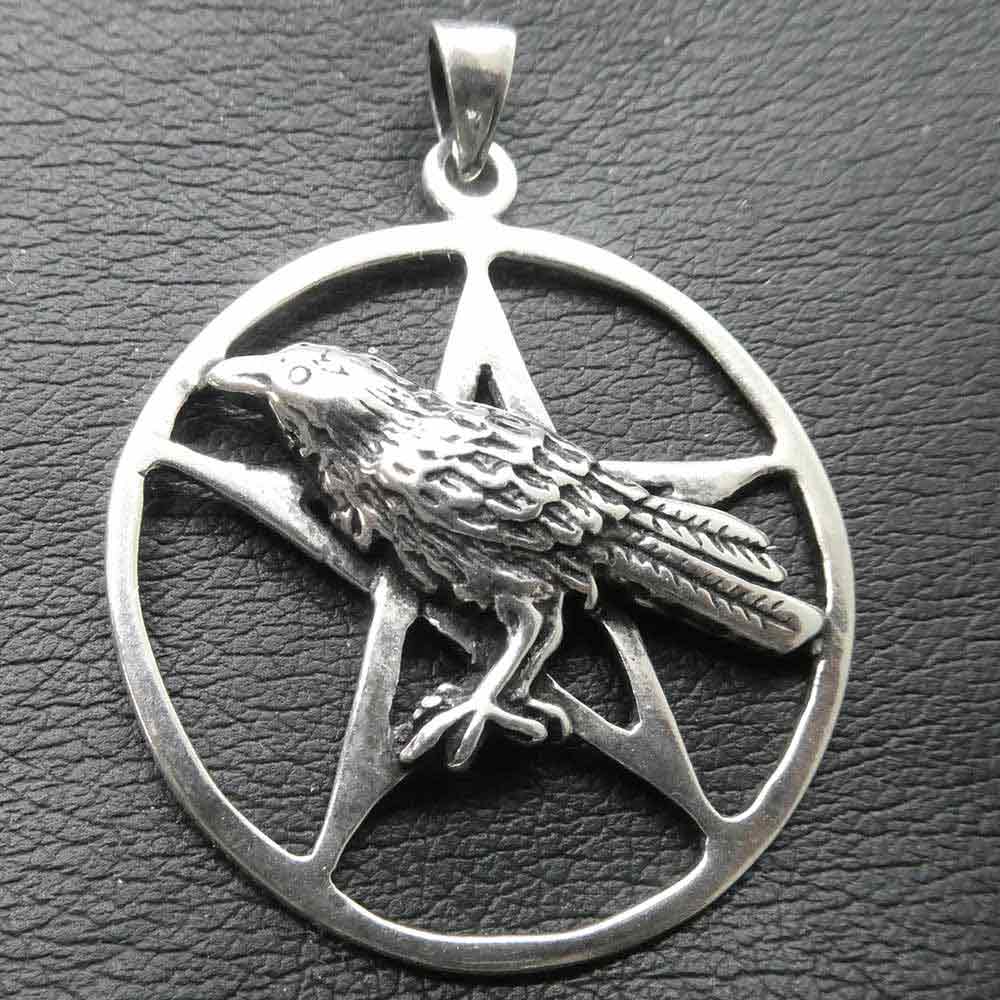 Rabe Anhänger im Pentagramm 925 Silber Schmuck
