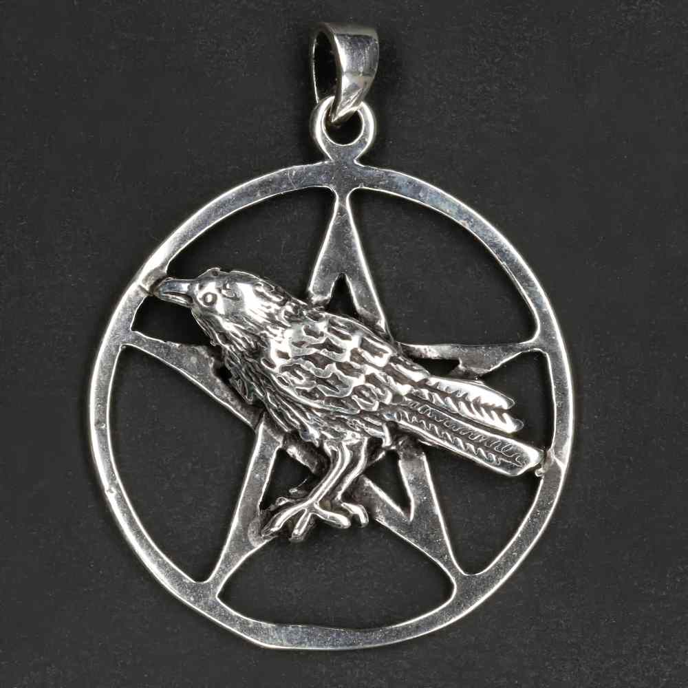 Pentagramm mit Rabe Anhänger 925 Silber Mystischer Schmuck Gothic