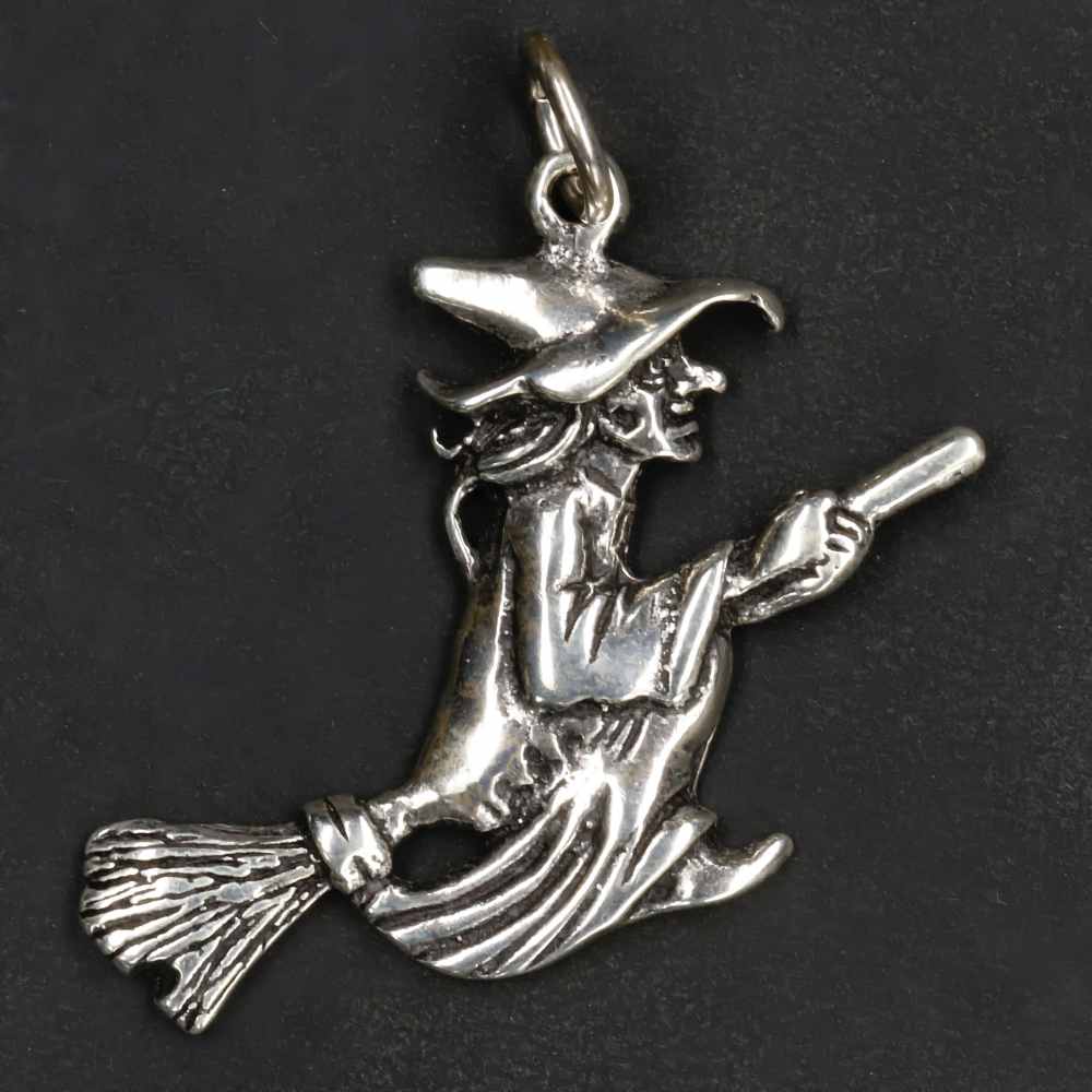Hexe auf Besen Silber Anhänger Wicca Schmuck Hexen Silberschmuck