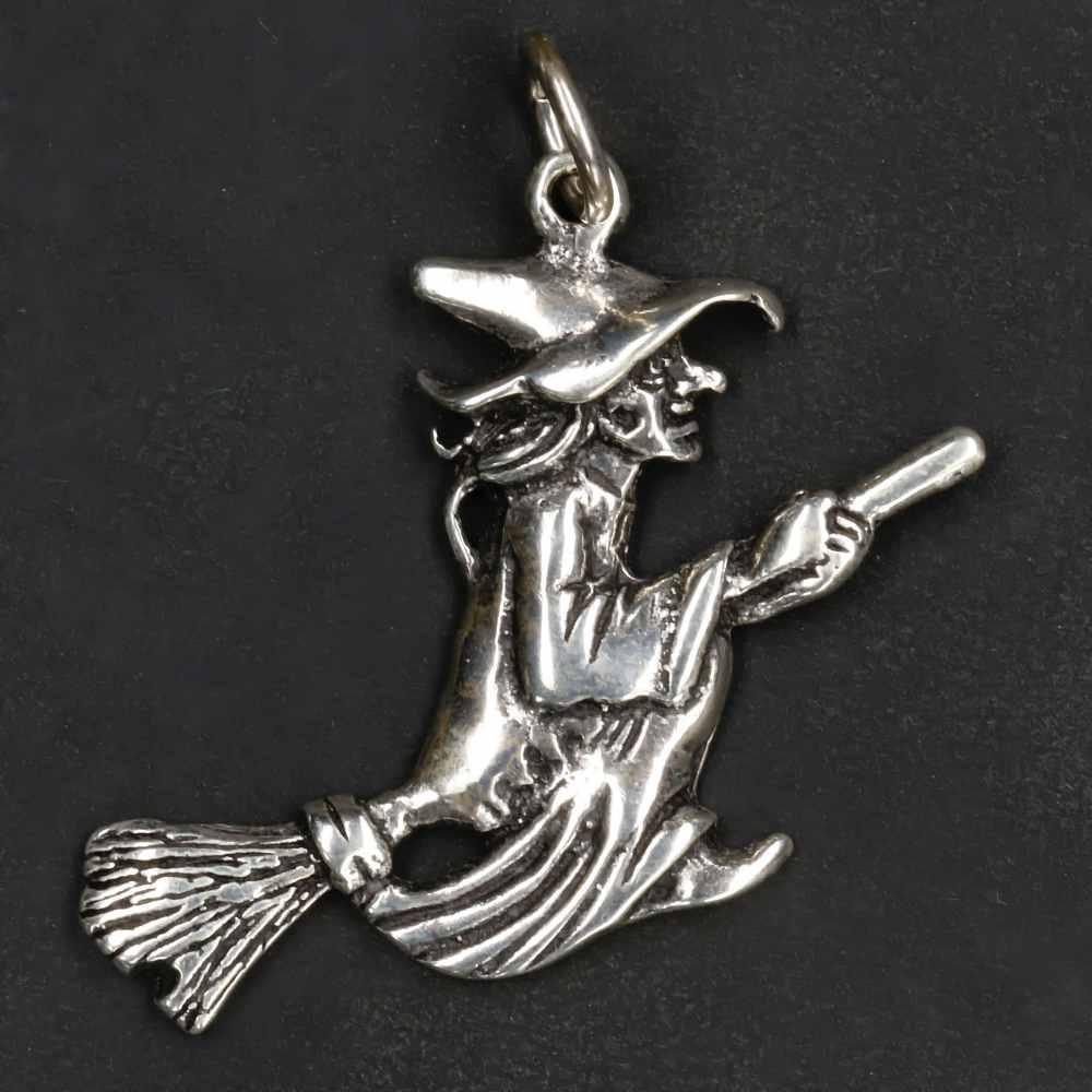 Hexe auf Besen Silber Anhänger Wicca Schmuck Hexen Silberschmuck