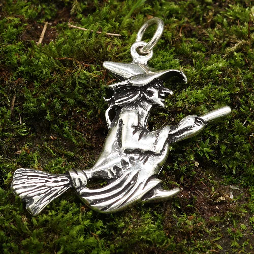 Hexe Anhänger Silber großer Wicca Schmuck Kettenanhänger