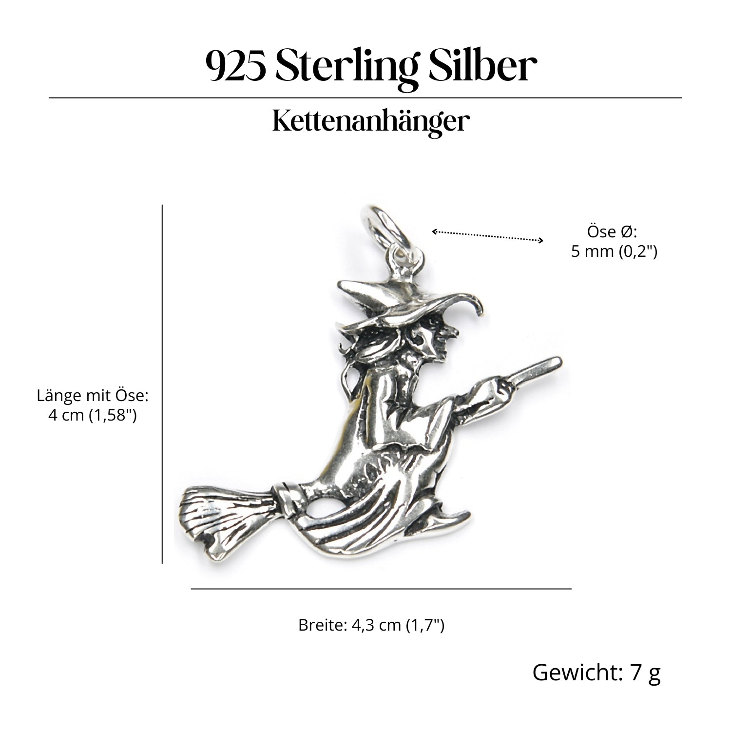 Hexe Amulett 925er Silber edler Anhänger Silberschmuck