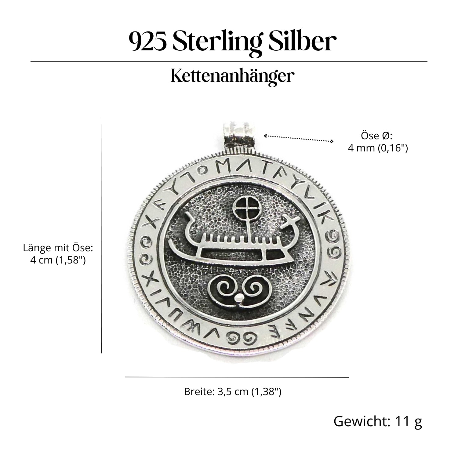 Wikinger Boot Runen Amulett 925er Silber edler Anhänger Silberschmuck