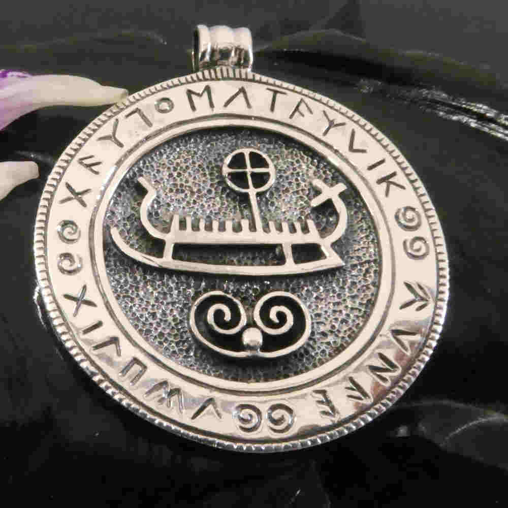 Wikinger Schmuck Runen Silber Anhänger Drachenboot Sonnenschiff Sterlingsilber