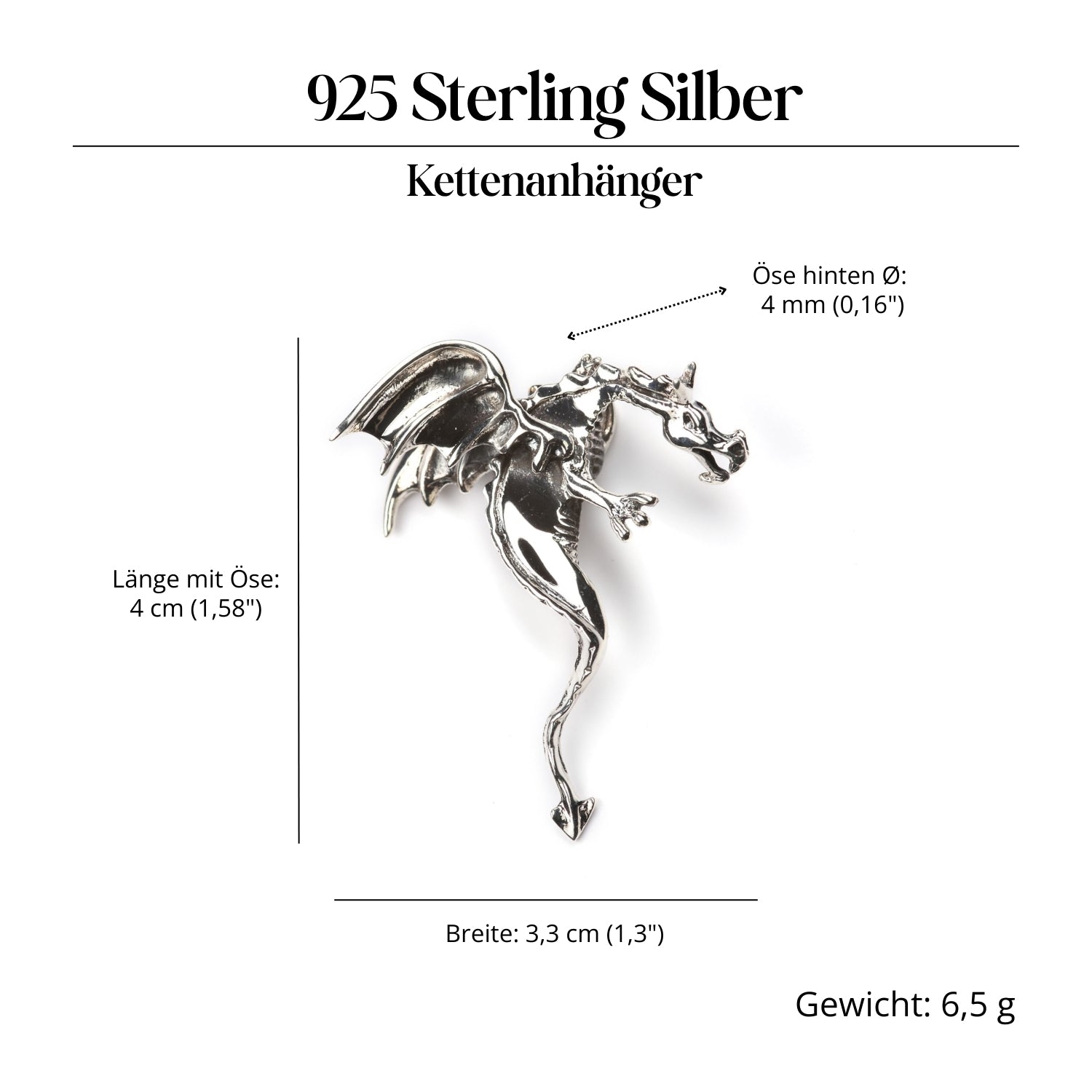 Drache Amulett 925er Silber edler Anhänger Silberschmuck