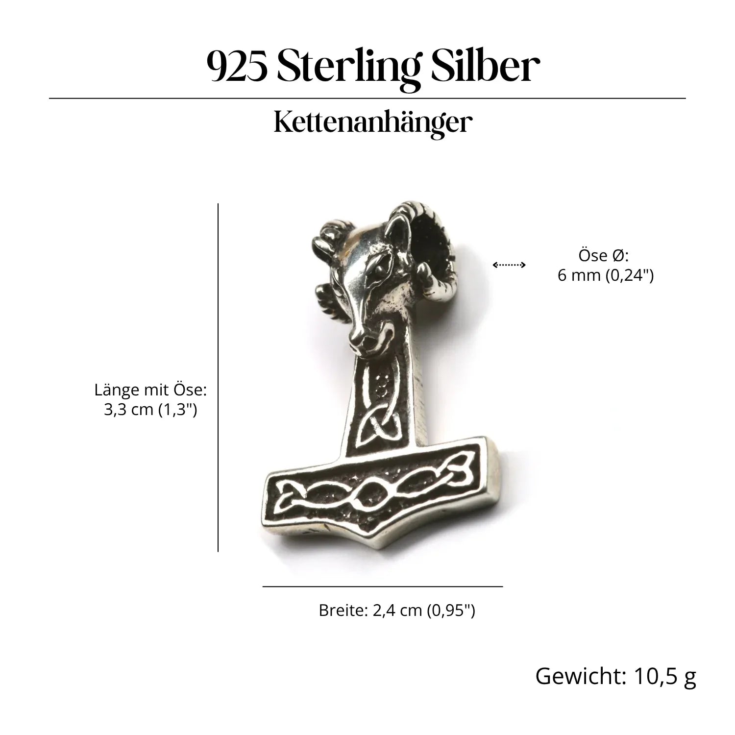 Thorshammer Amulett 925er Silber edler Anhänger Silberschmuck