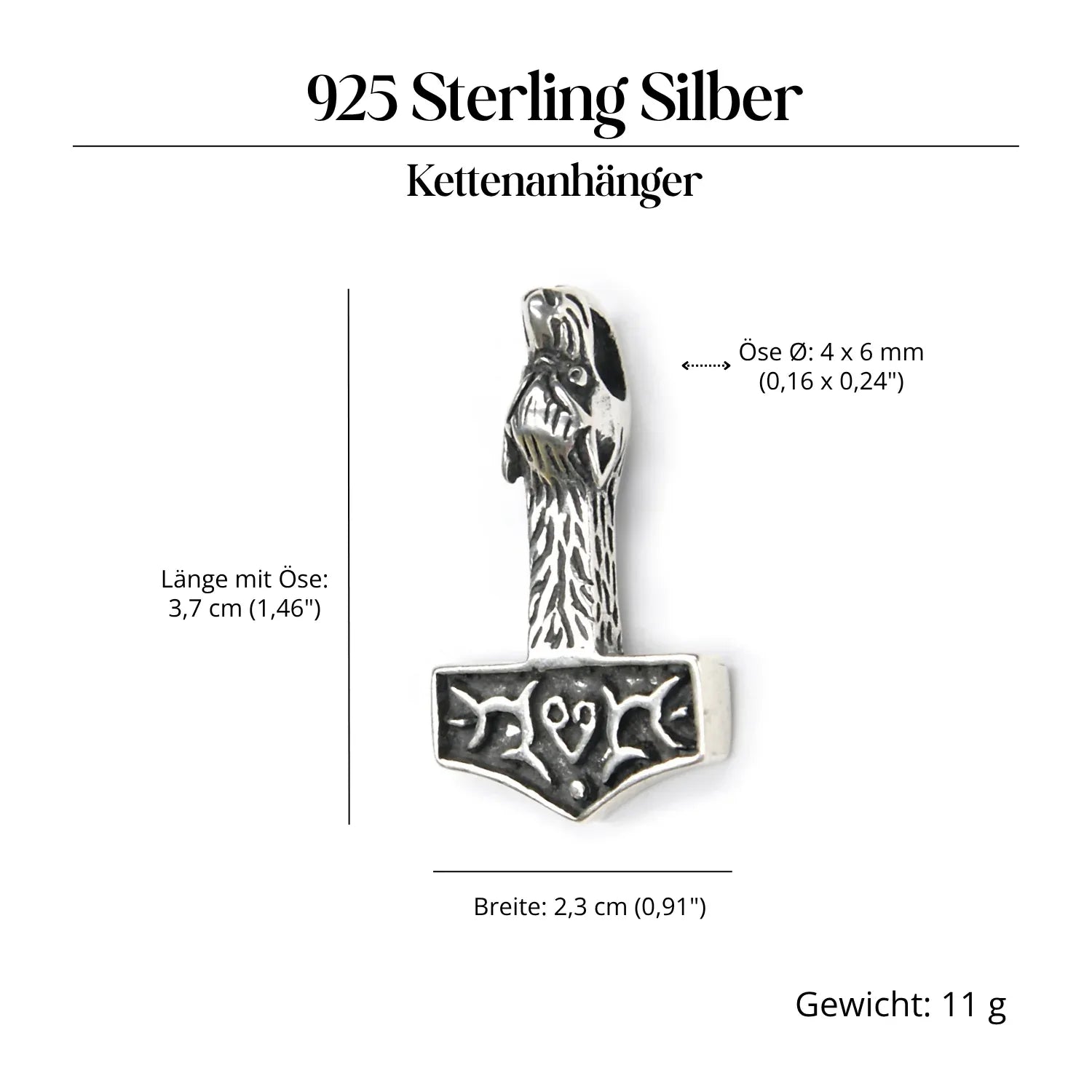Wolfshammer Amulett 925er Silber edler Anhänger Silberschmuck Wikinger