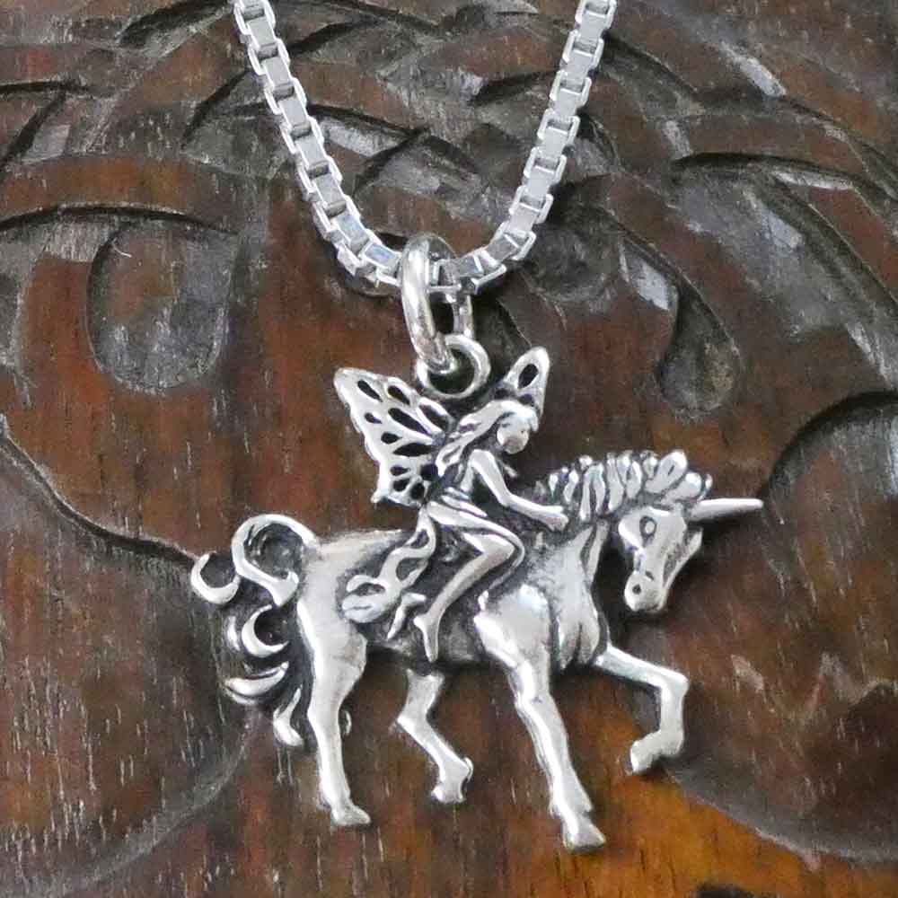Einhorn Silberkette mit Elfe