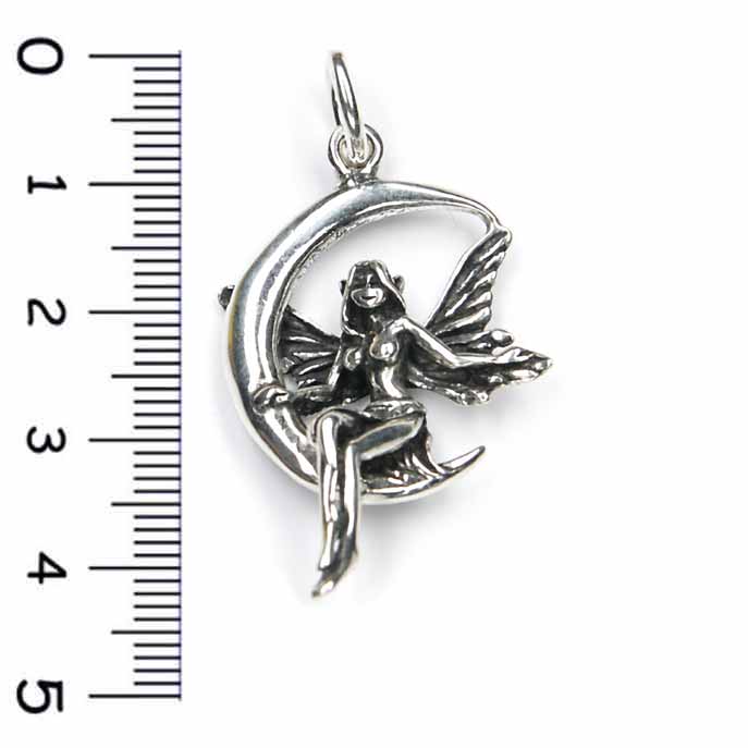 Elfe im Mond Kettenanhänger Silber