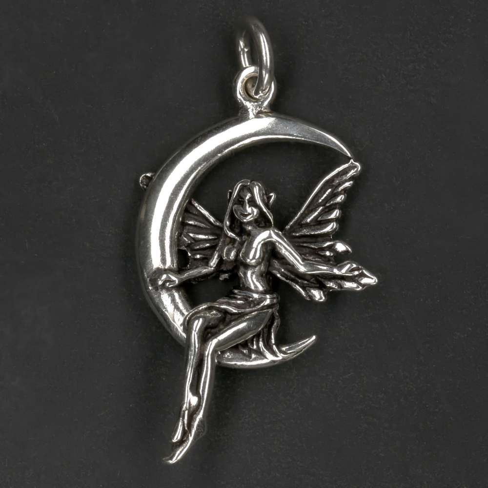 Elfe schaukelt im Mond 925 Silber Kettenanhänger ausgefallener Anhänger
