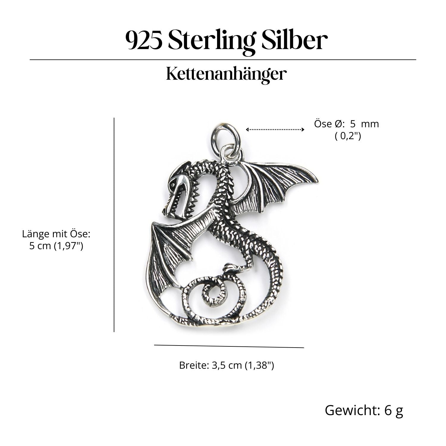Drache Silberanhänger ausgefallener Schmuck 925 Silber Kettenanhänger