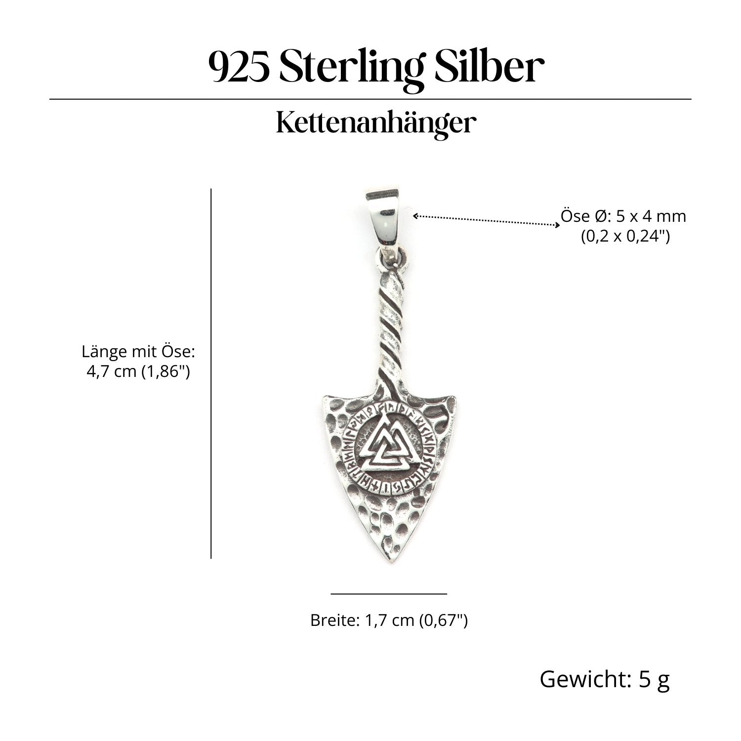 Valknut Pfeil Schmuckanhänger 925-er Silber Amulett