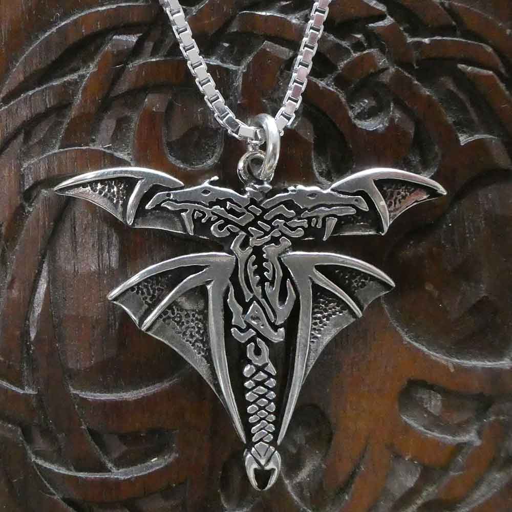 Großer Drachen keltischer Stil Silberkette