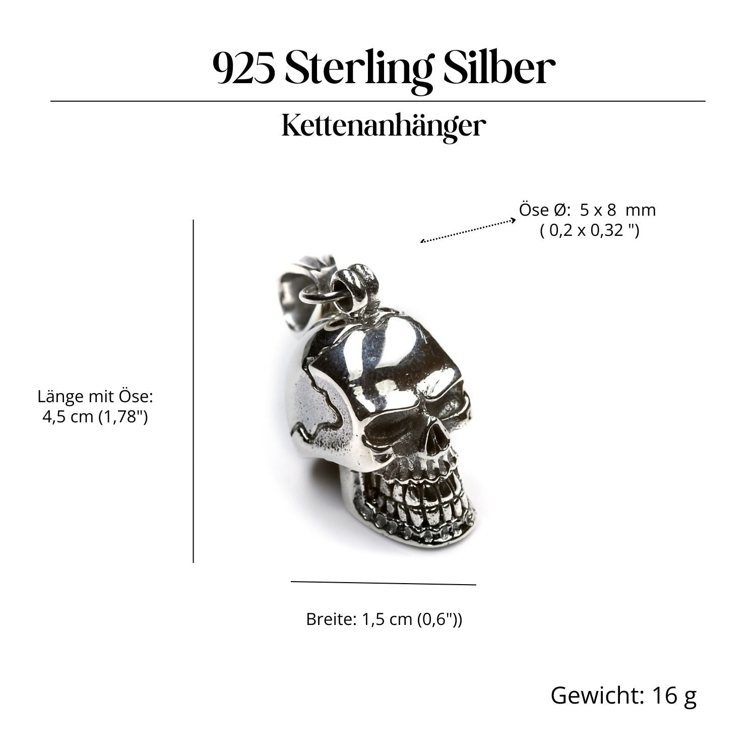 Totenkopf Silberanhänger ausgefallener Schmuck 925 Silber Kettenanhänger