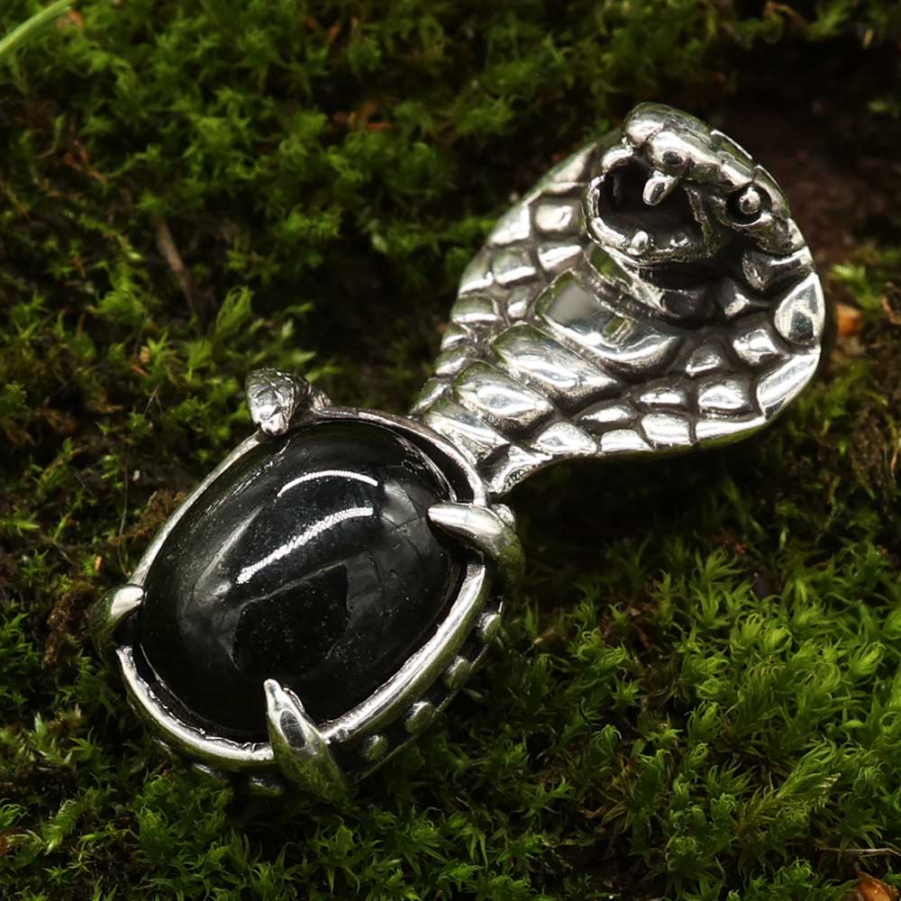 Cobra Silber Anhänger 925er Sterlingsilber Blackstar Edelstein Schlange