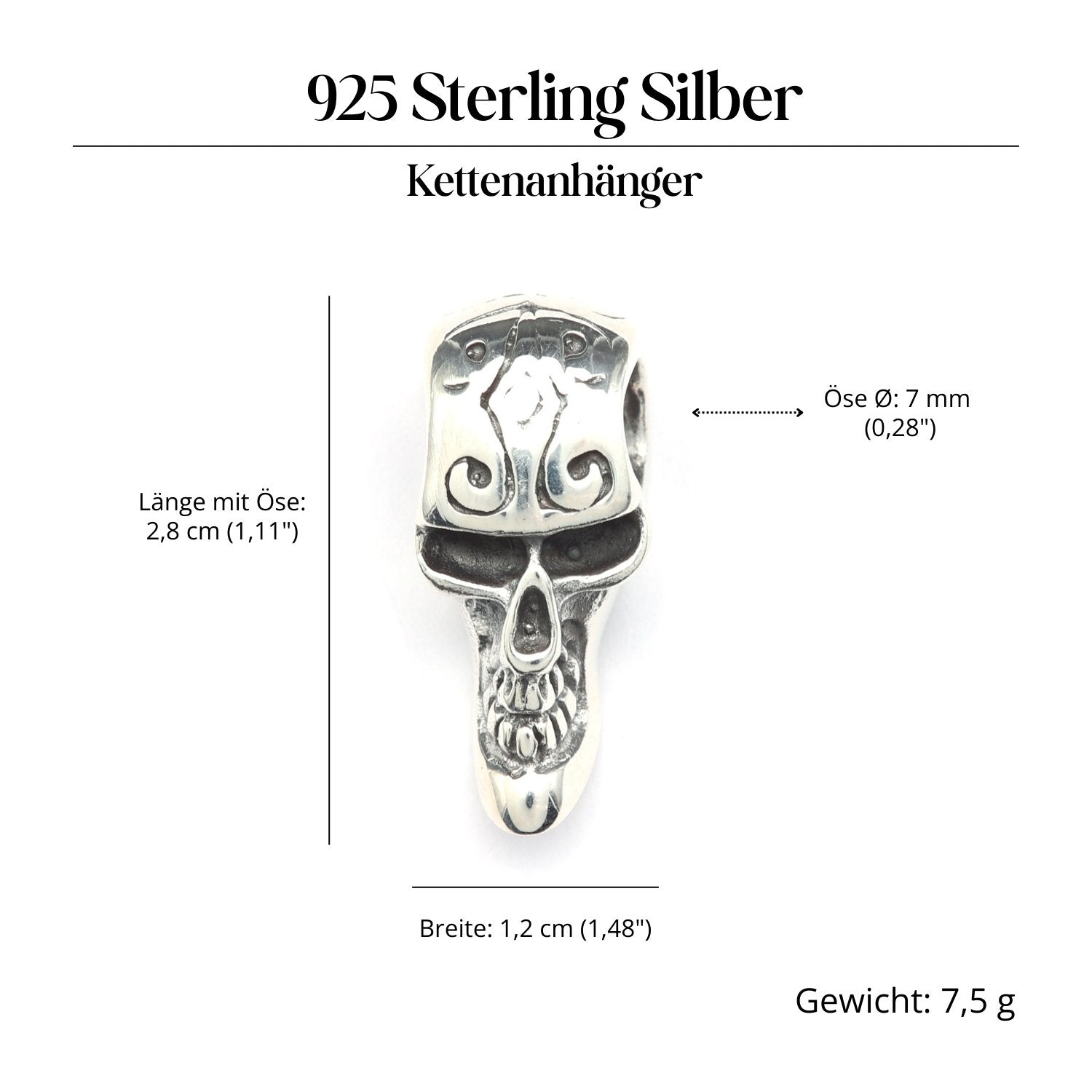 Totenkopf Schmuckanhänger 925-er Silber Amulett Skull
