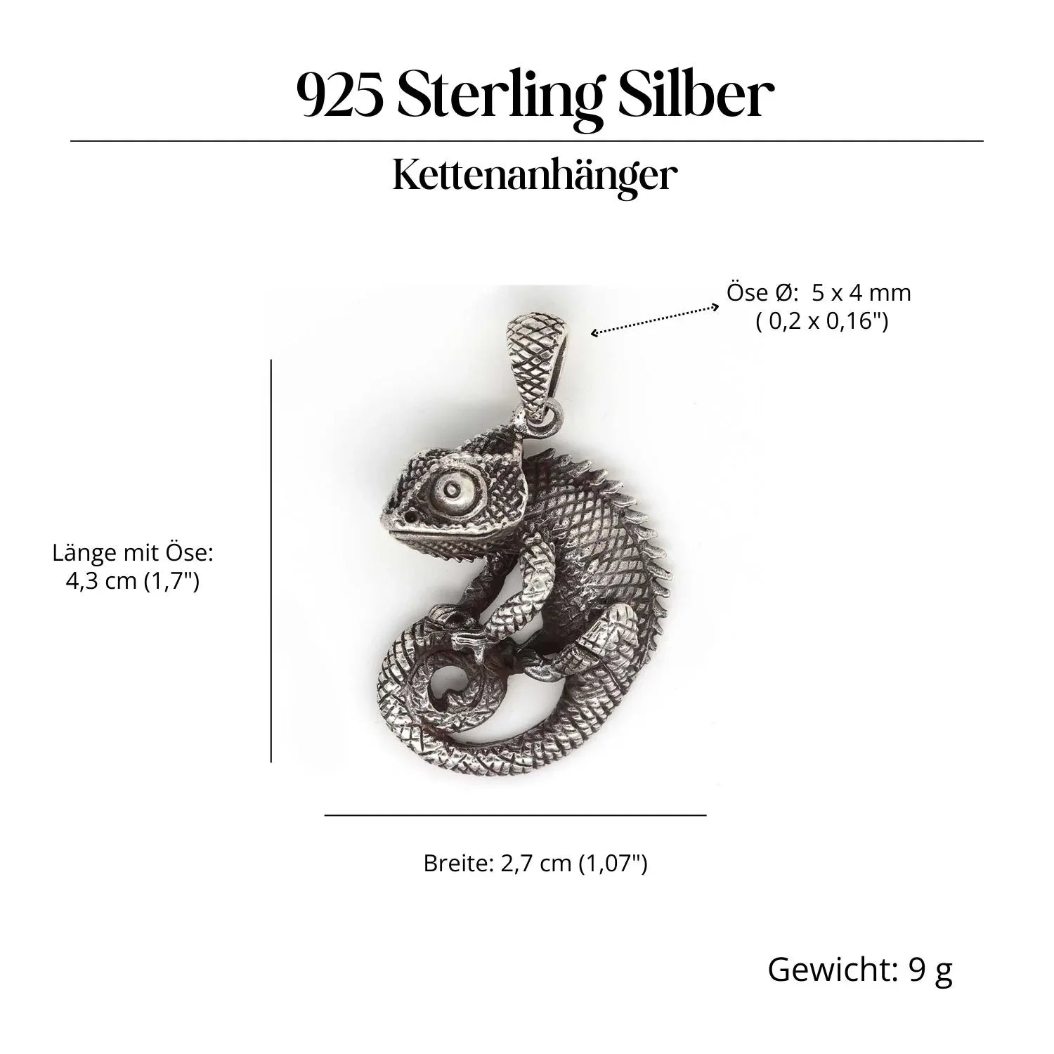 Camäleon Silberanhänger ausgefallener Schmuck 925 Silber Kettenanhänger
