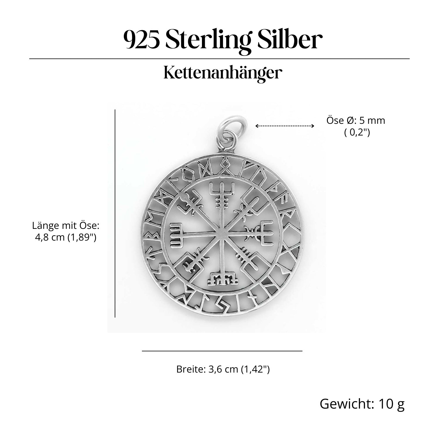 Wikinger Kompass Silberschmuck Anhänger 925 Sterlingsilber massiv