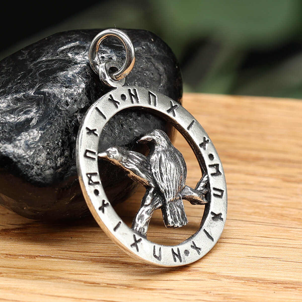 Odins Raben Runen Silber Anhänger Schmuck Halskette