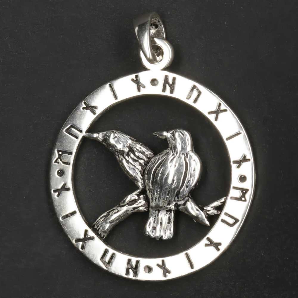 Raben Odins 925 Silber Kettenanhänger ausgefallener Anhänger Hguin und Muin