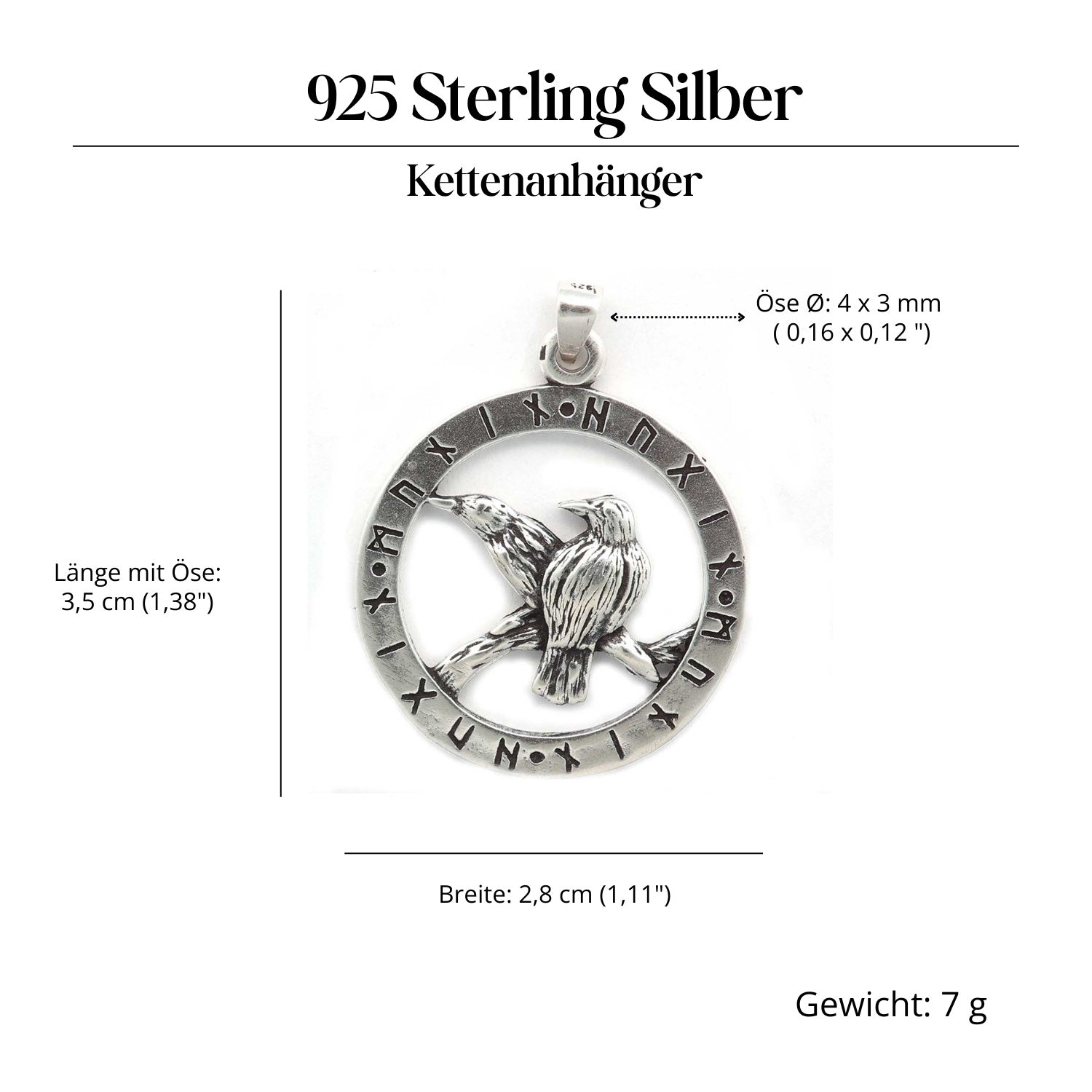 Odins Raben Silberschmuck Anhänger 925 Sterlingsilber massiv