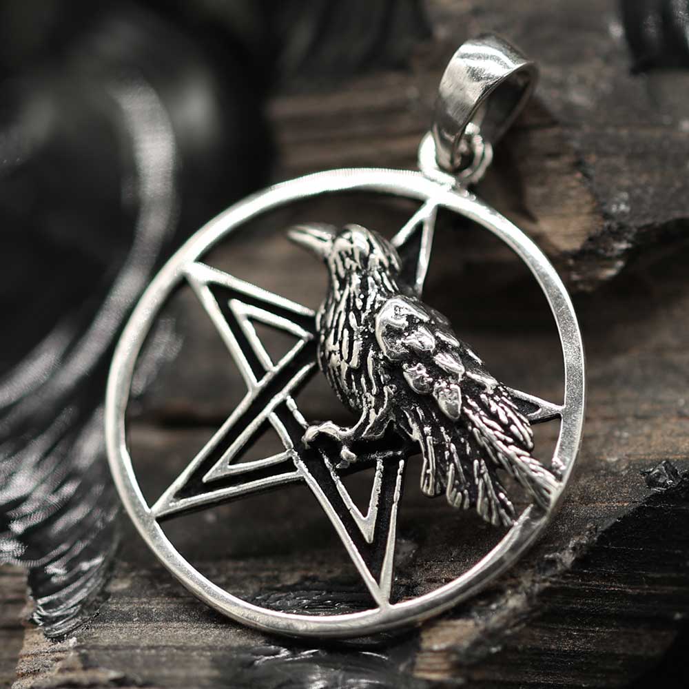 Pentagramm Anhänger mit Rabe Silber 925 Kettenanhänger Gothic
