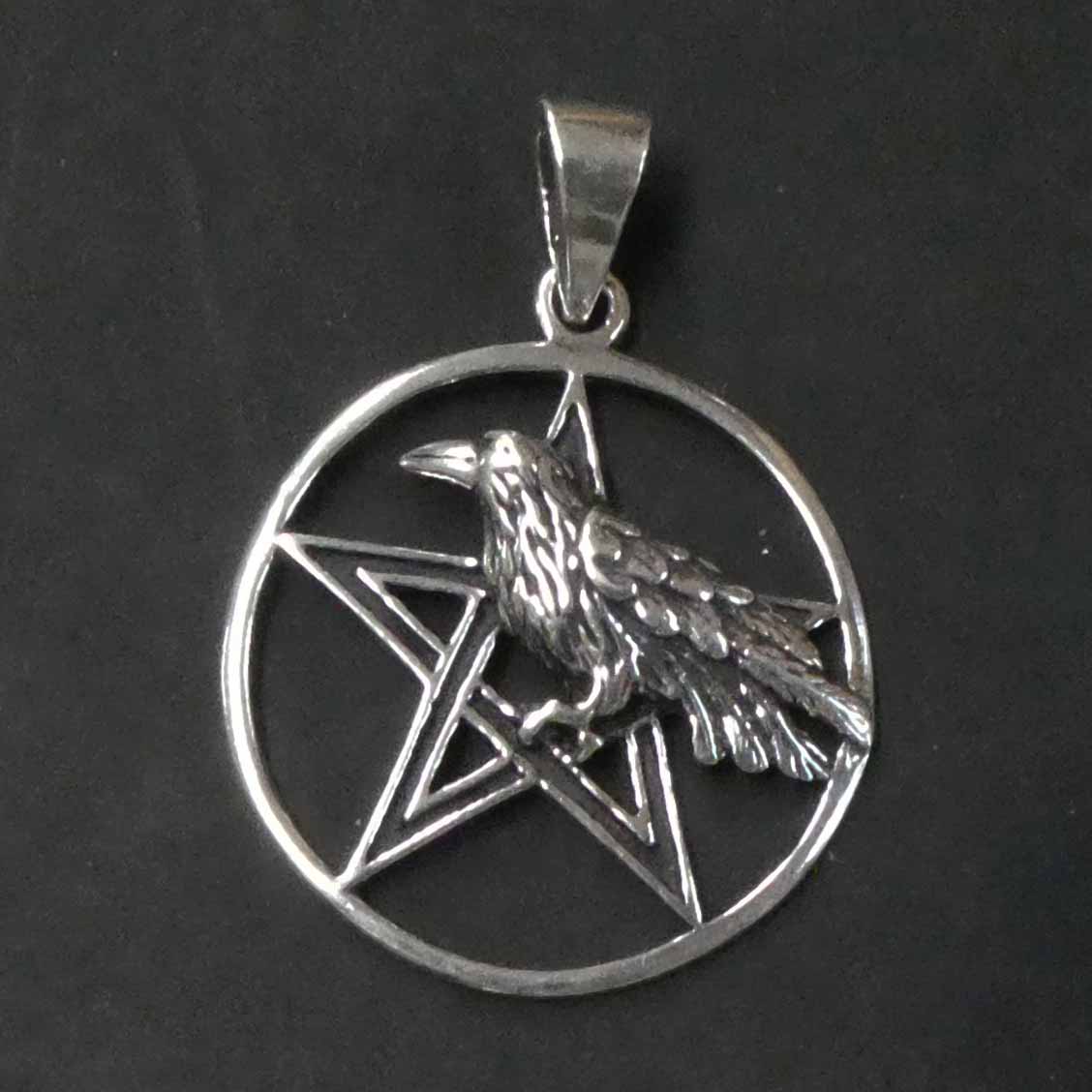 Pentagramm Anhänger mit Rabe Silber 925 Kettenanhänger Gothic