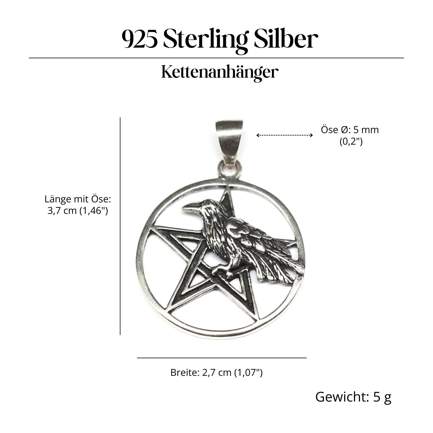 Pentagramm Schmuckanhänger 925-er Silber Amulett