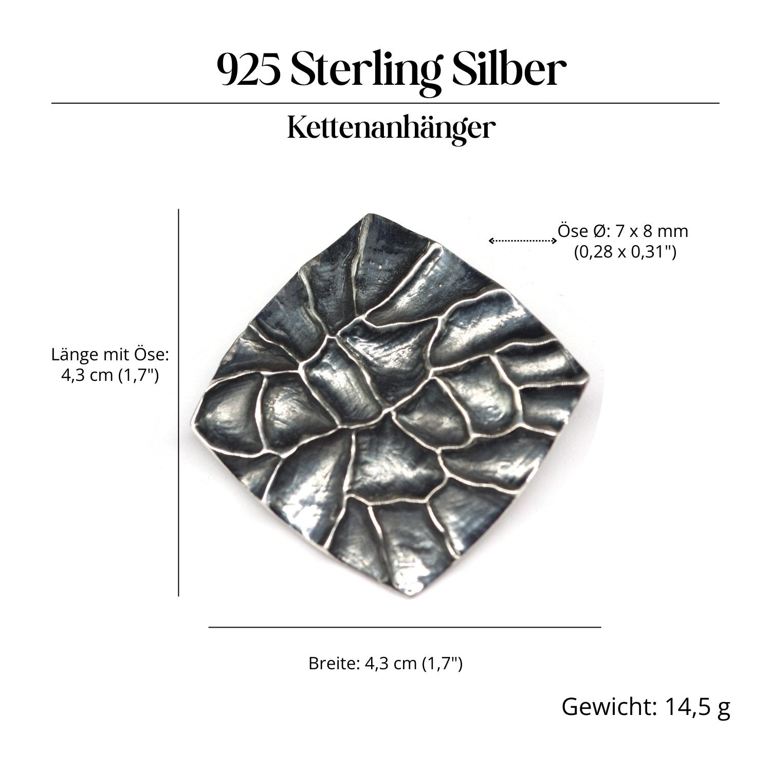 Quadrat Schmuckanhänger 925-er Silber Amulett