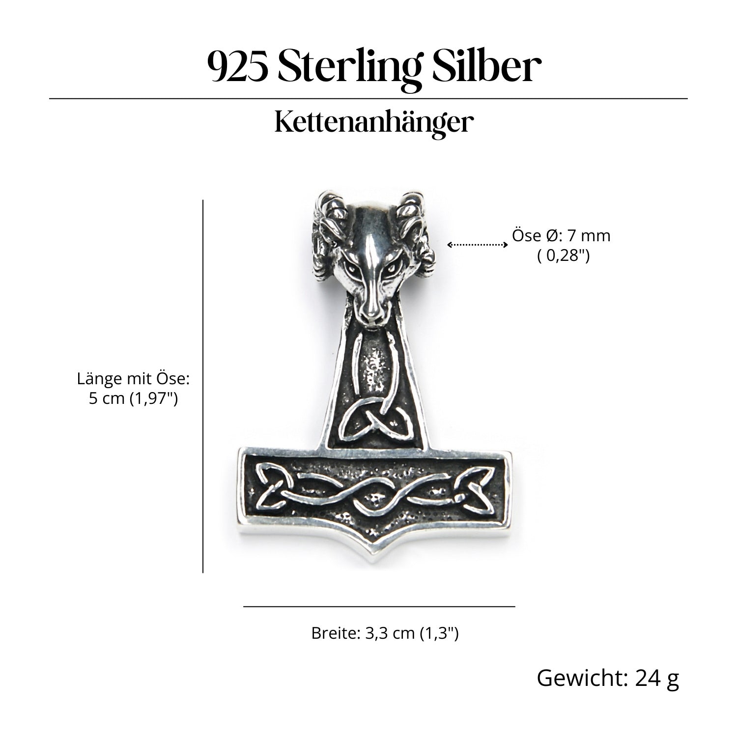Gehörnter Thorshammer Silberschmuck Anhänger 925 Sterlingsilber massiv