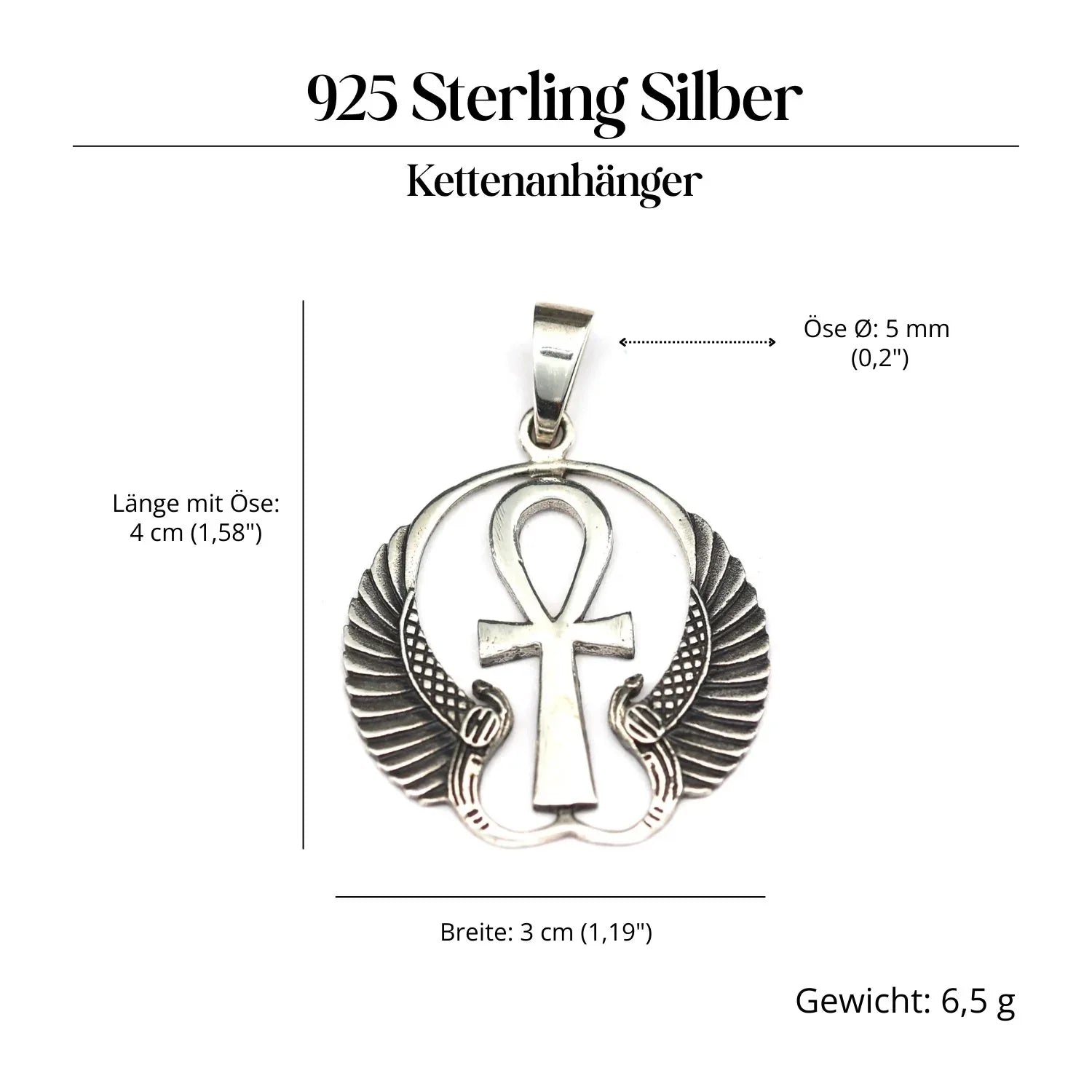 Ankh geflügelt Schmuckanhänger 925-er Silber Amulett