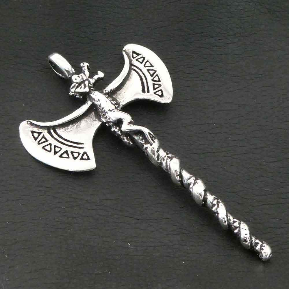 Drachen Axt Schmuck Anhänger 925 Silber Larp Biker Silberanhänger
