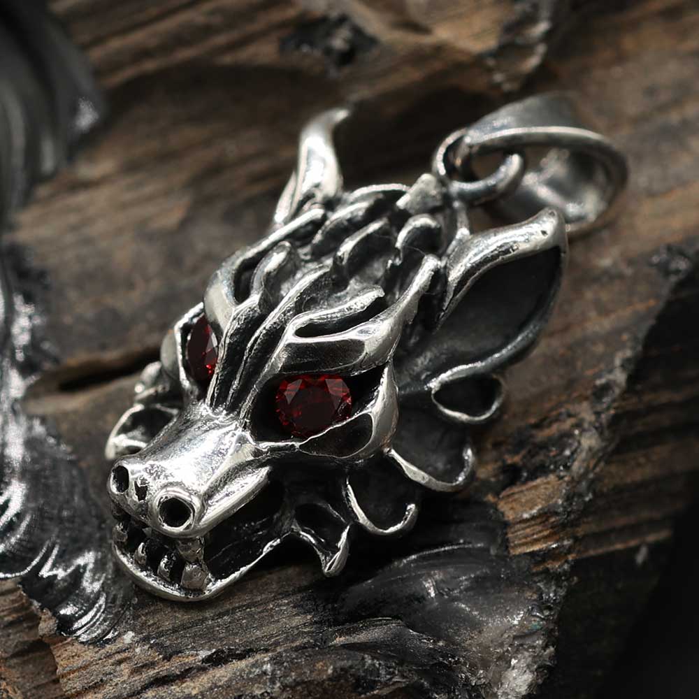 Wolf Kettenanhänger Silber 925 Krafttier rote Augen