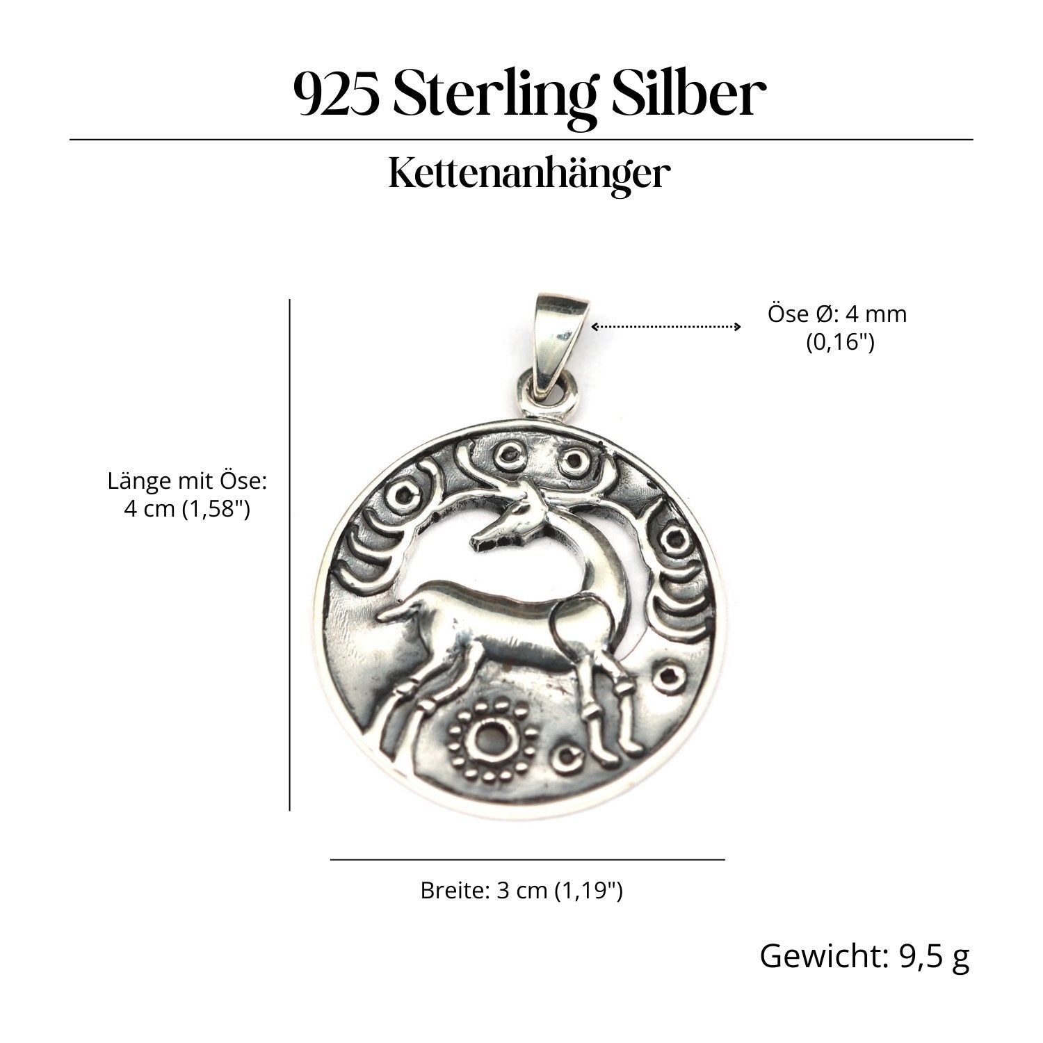 Hirsch Schmuckanhänger 925-er Silber Amulett