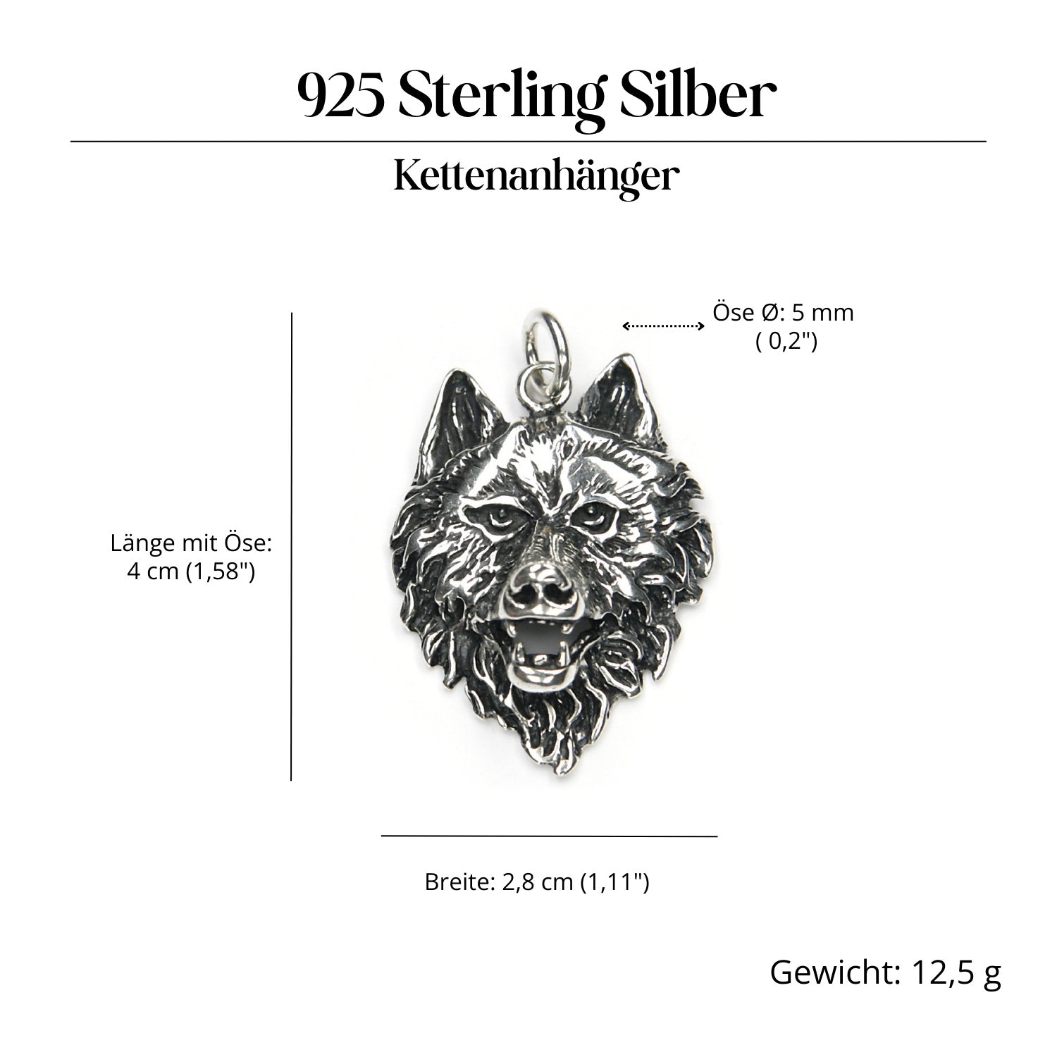Wolf Silberschmuck Anhänger 925 Sterlingsilber massiv