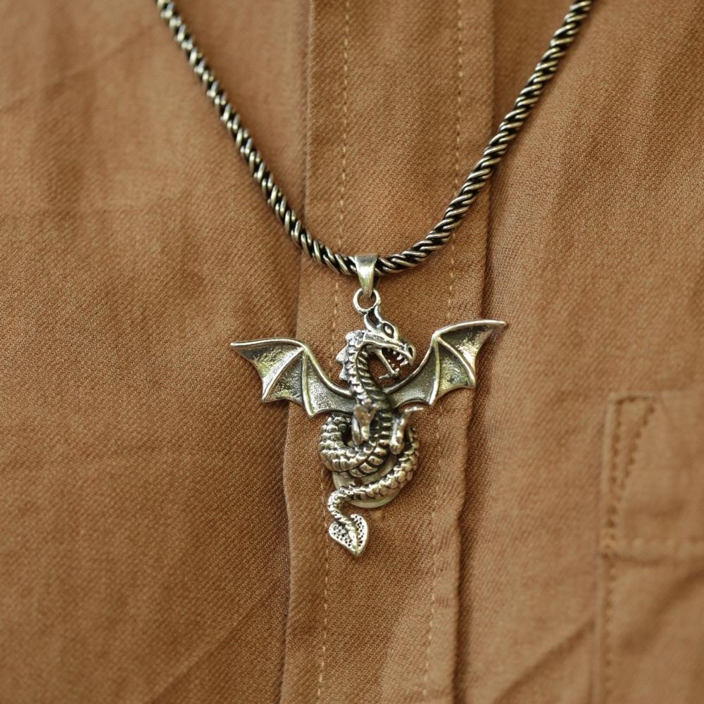 Drachen Kettenanhänger 925 Silber Majestätischer Schmuck Sterlingsilber