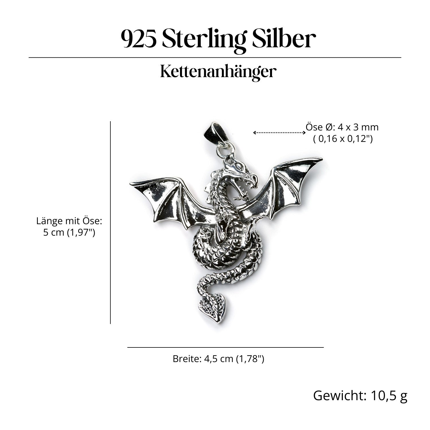 Drachen Kettenanhänger Silber Schmuck Anhänger 925er Silber