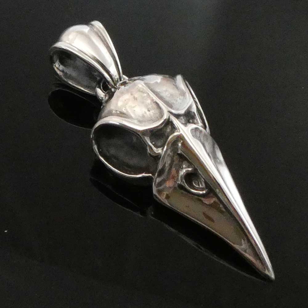 Rabe Schädel Silber Anhänger Gothic Silberschmuck große Kettenöse