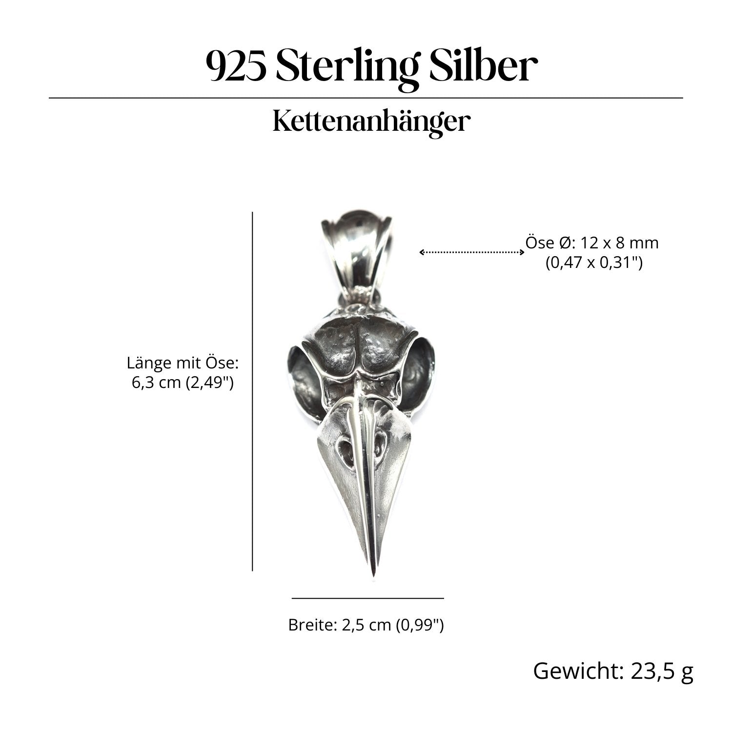 Raben Skull Schmuckanhänger 925-er Silber Amulett massiv