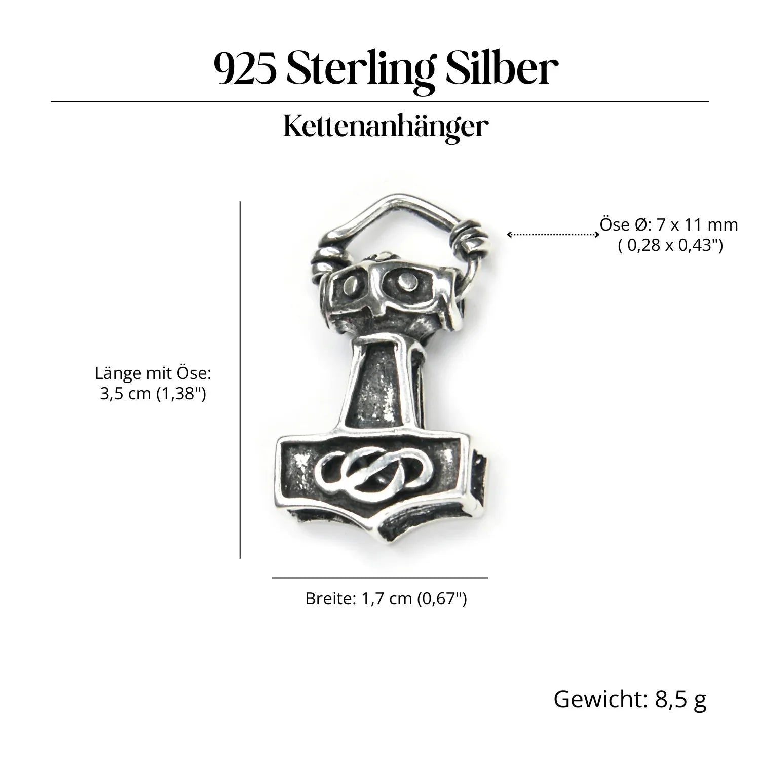 Thors Hammer Silberanhänger massives Sterlingsilber ausgefallenes Design