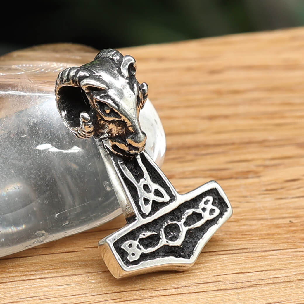 Thor's Hammer Jewelry Ram's Head Silver Pendant 925 Silver